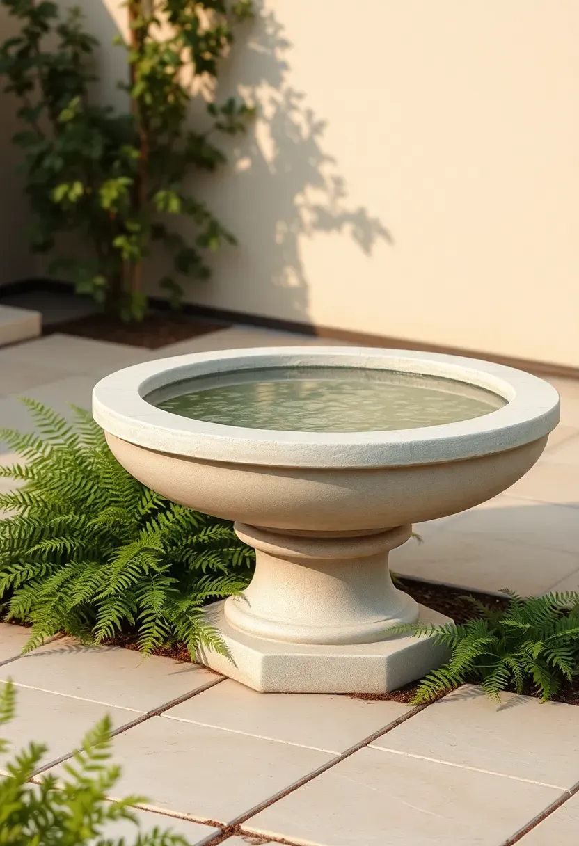 Limestone birdbath focal point