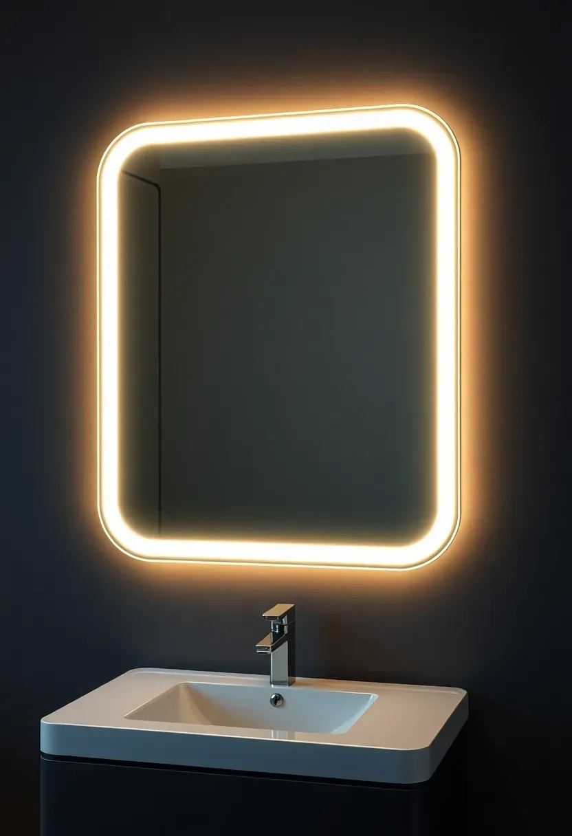 Smart bathroom mirror with built-in LED lighting, touch controls, and anti-fog surface