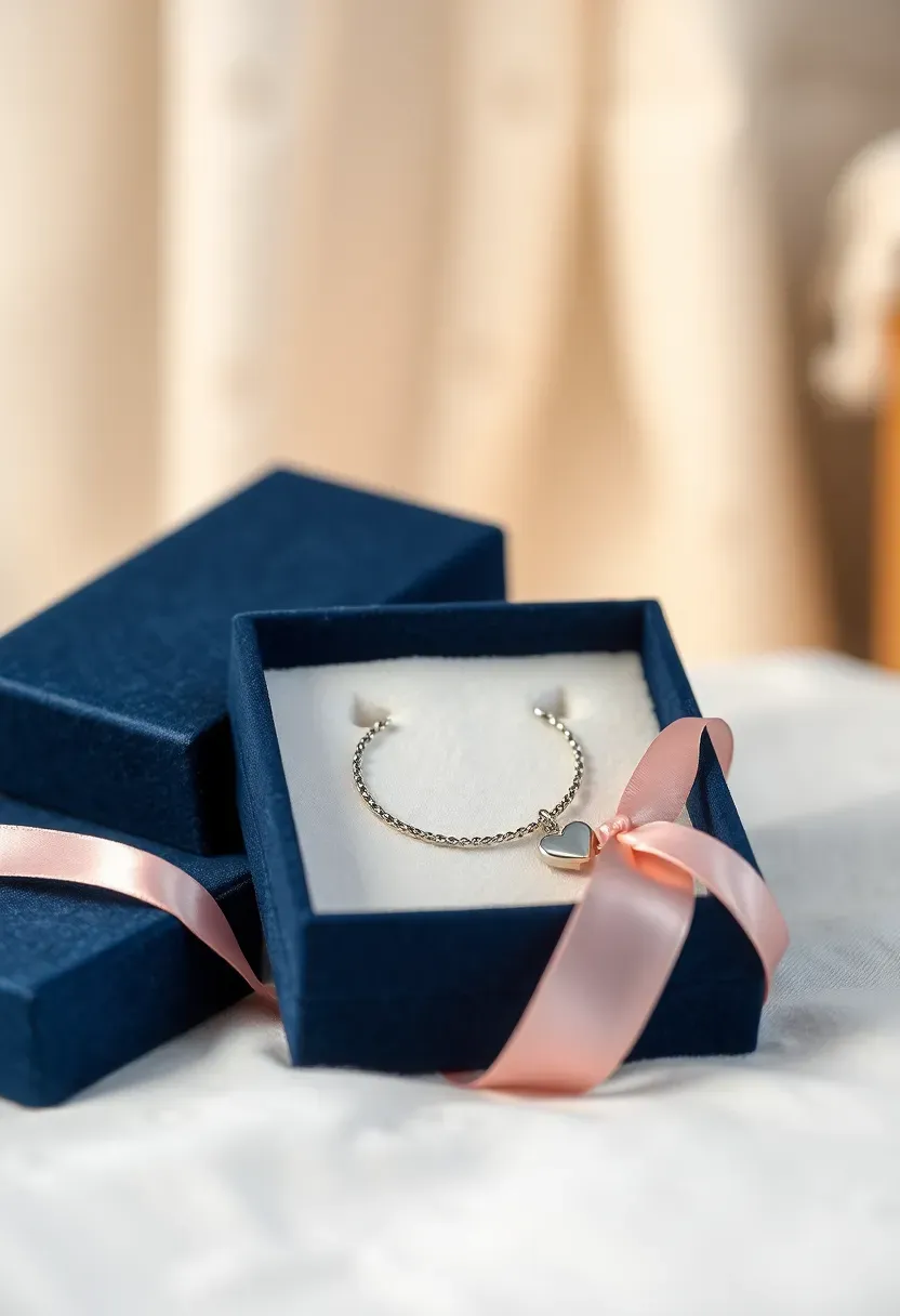 sterling silver baby charm bracelet in gift box with pink ribbon