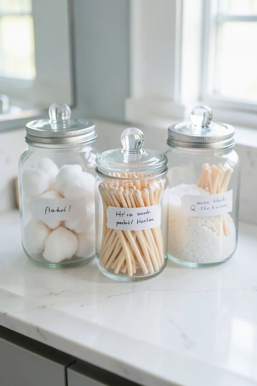 Chrome tension rod with hanging wire baskets holding shower toiletries in a rental bathroom without drilling