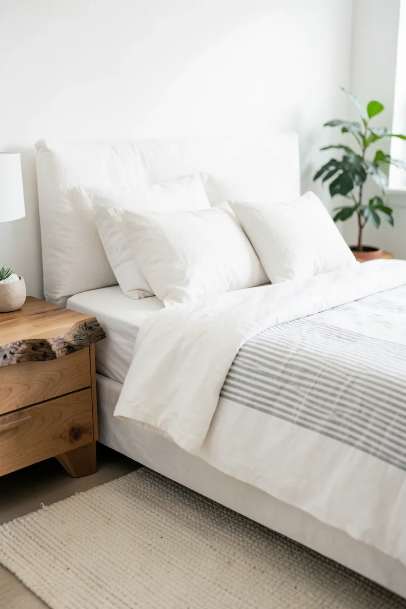 Organic Soft White Linen with Live Edge Wood