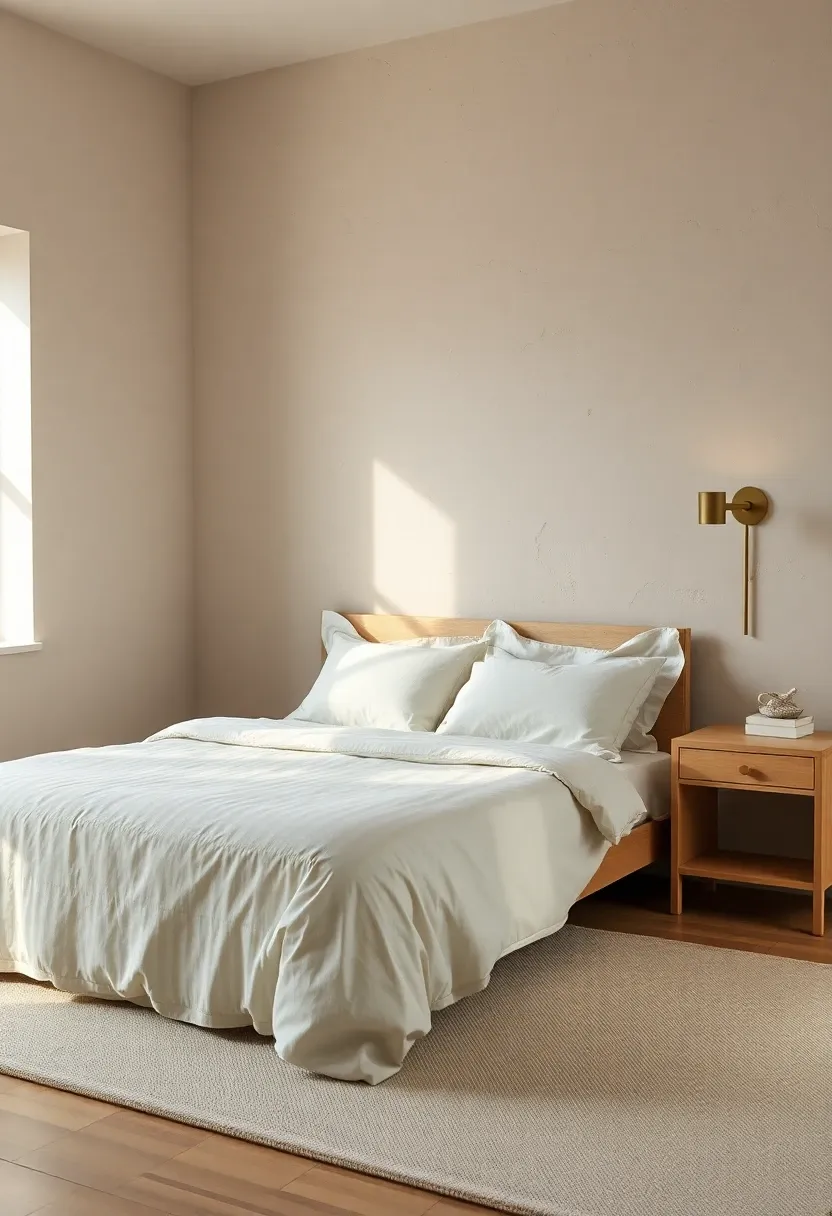Textured plaster accent wall behind the bed