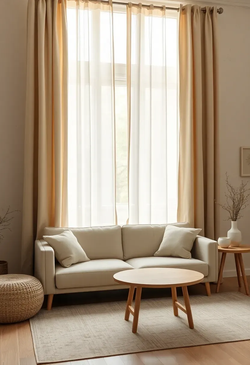 Full-height curtains with soft layered lighting