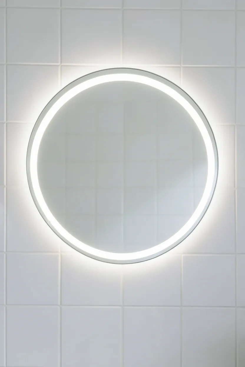 Large Round Mirror with LED Backlight