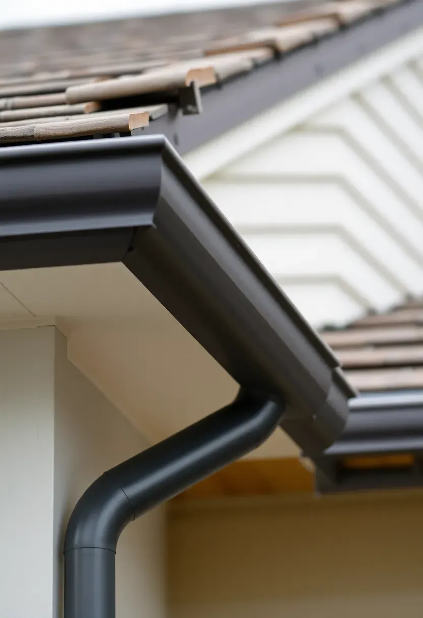 Ranch home gutter and fascia replacement with charcoal half-round gutters and painted white fascia