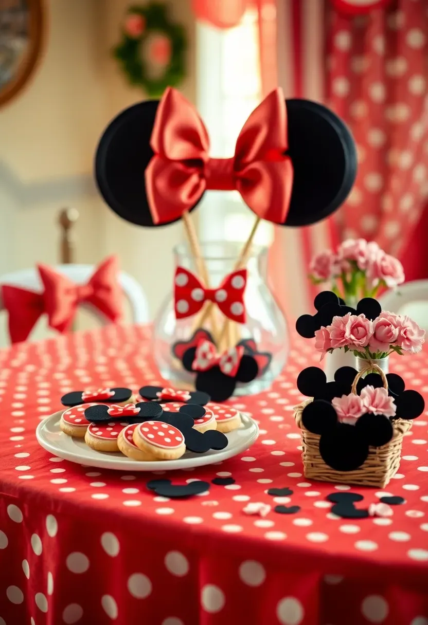 vintage Minnie Mouse baby shower with retro polka dots red bows and classic Disney details