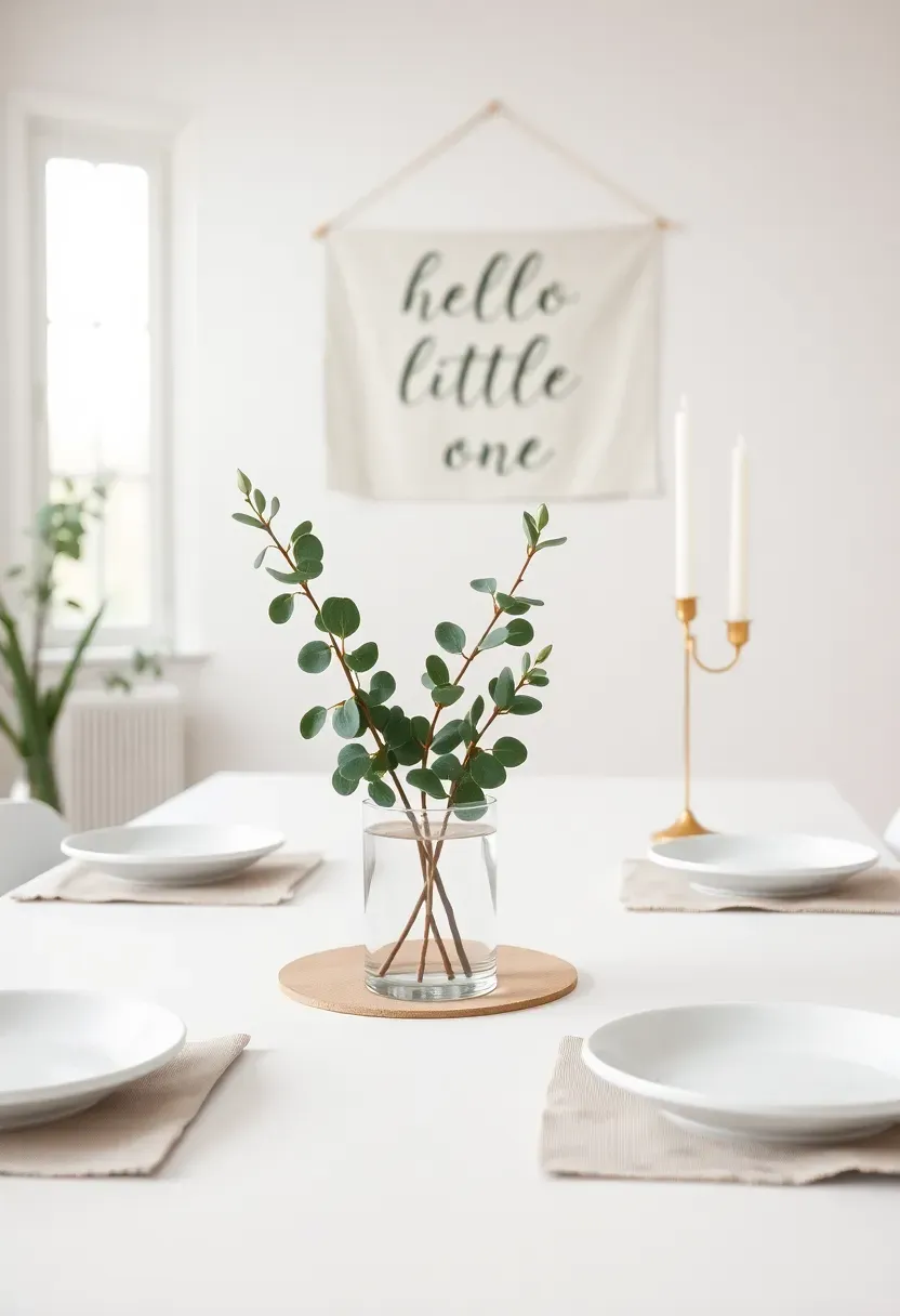 minimalist hello little one baby shower with white decor simple greenery and clean lines