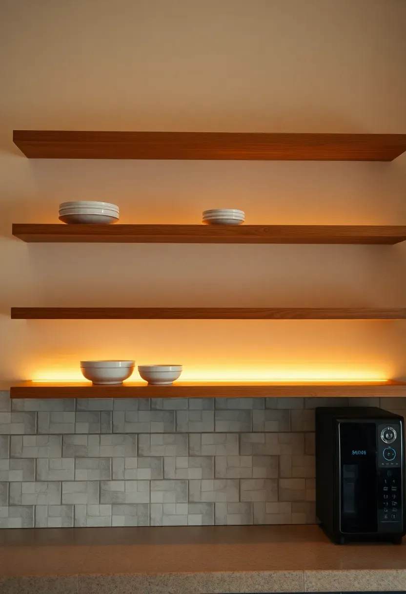 Under-shelf lighting on wood