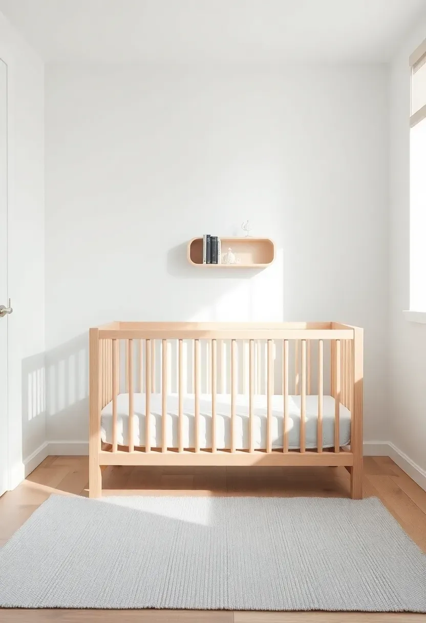 scandinavian minimalist nursery with white walls light wood furniture and simple decor