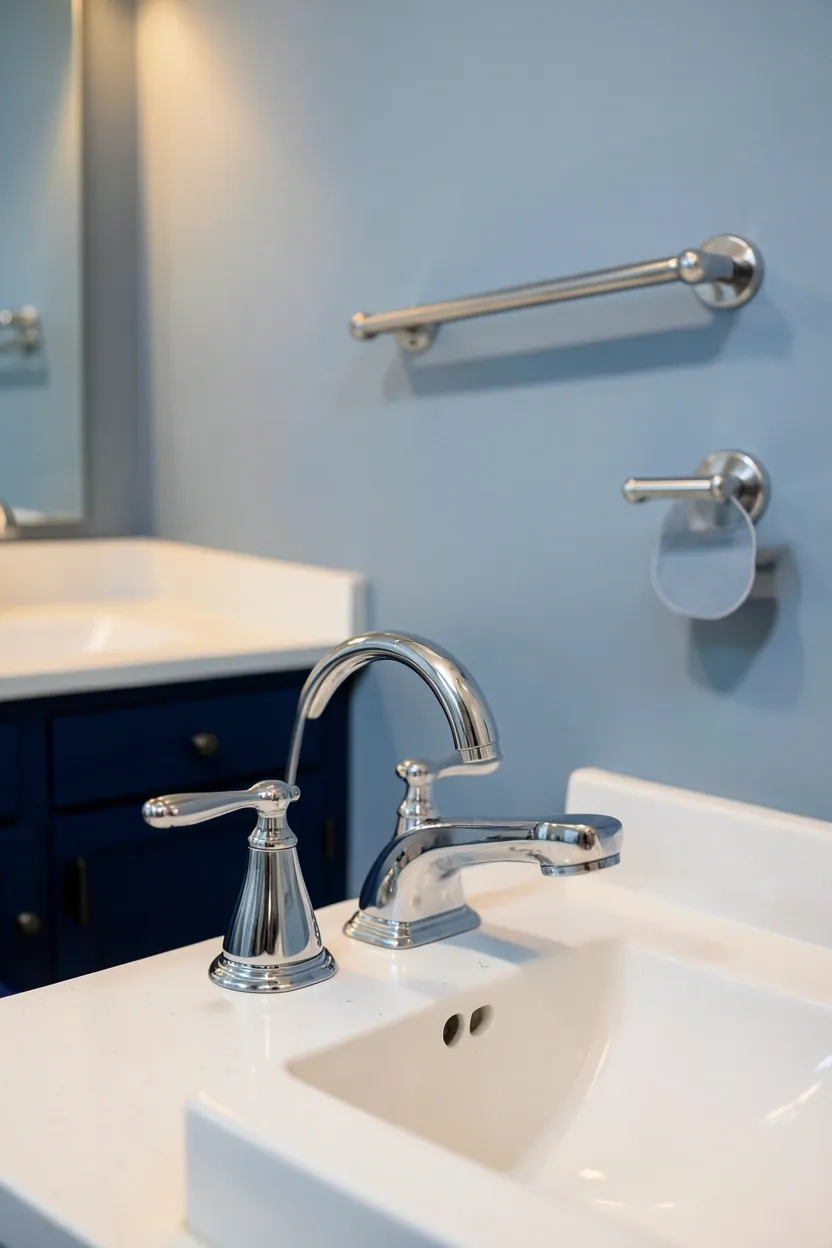 Three hanging potted plants including trailing pothos and fern suspended near a bathroom window adding living green to a small rental space
