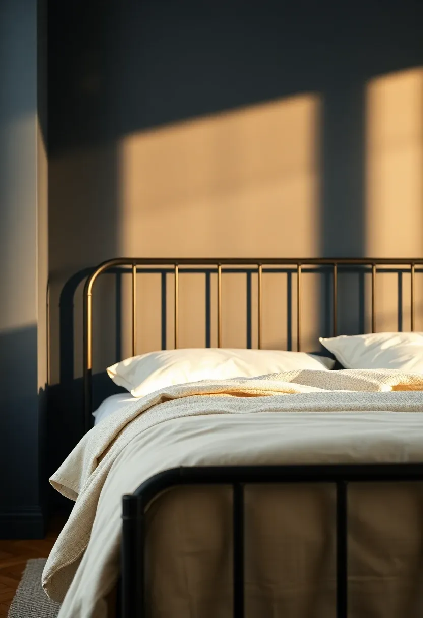 Black metal accents with navy