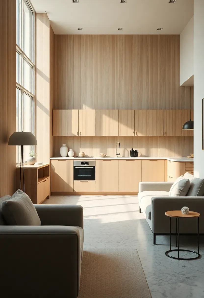 Sightline-first open kitchen with low storage wall