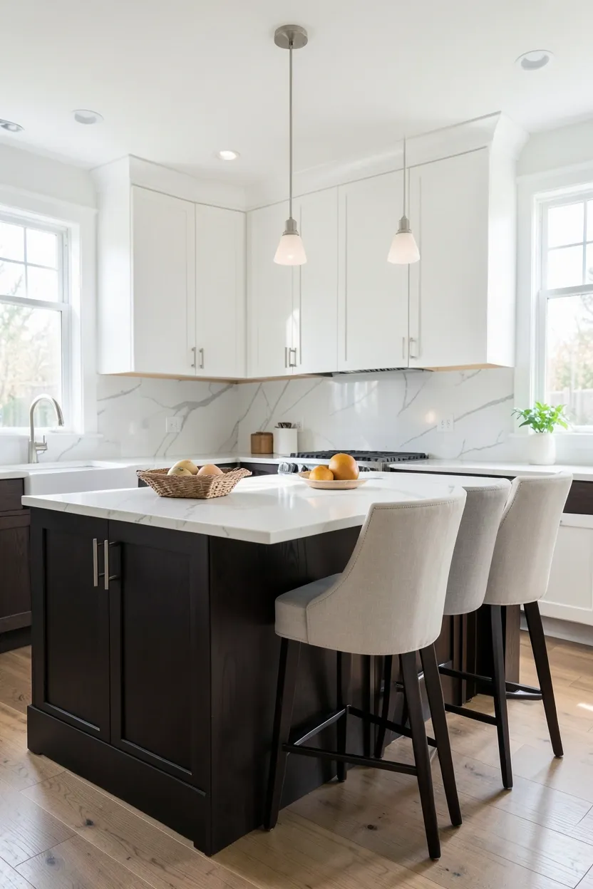 Two-Tone Dark Wood and White Upper Cabinets