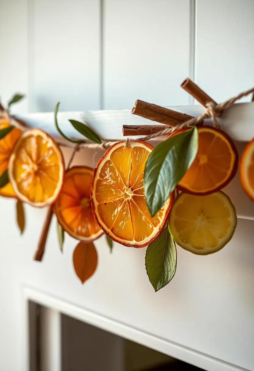dried orange and lemon slices strung on twine as a garland draped over a doorway
