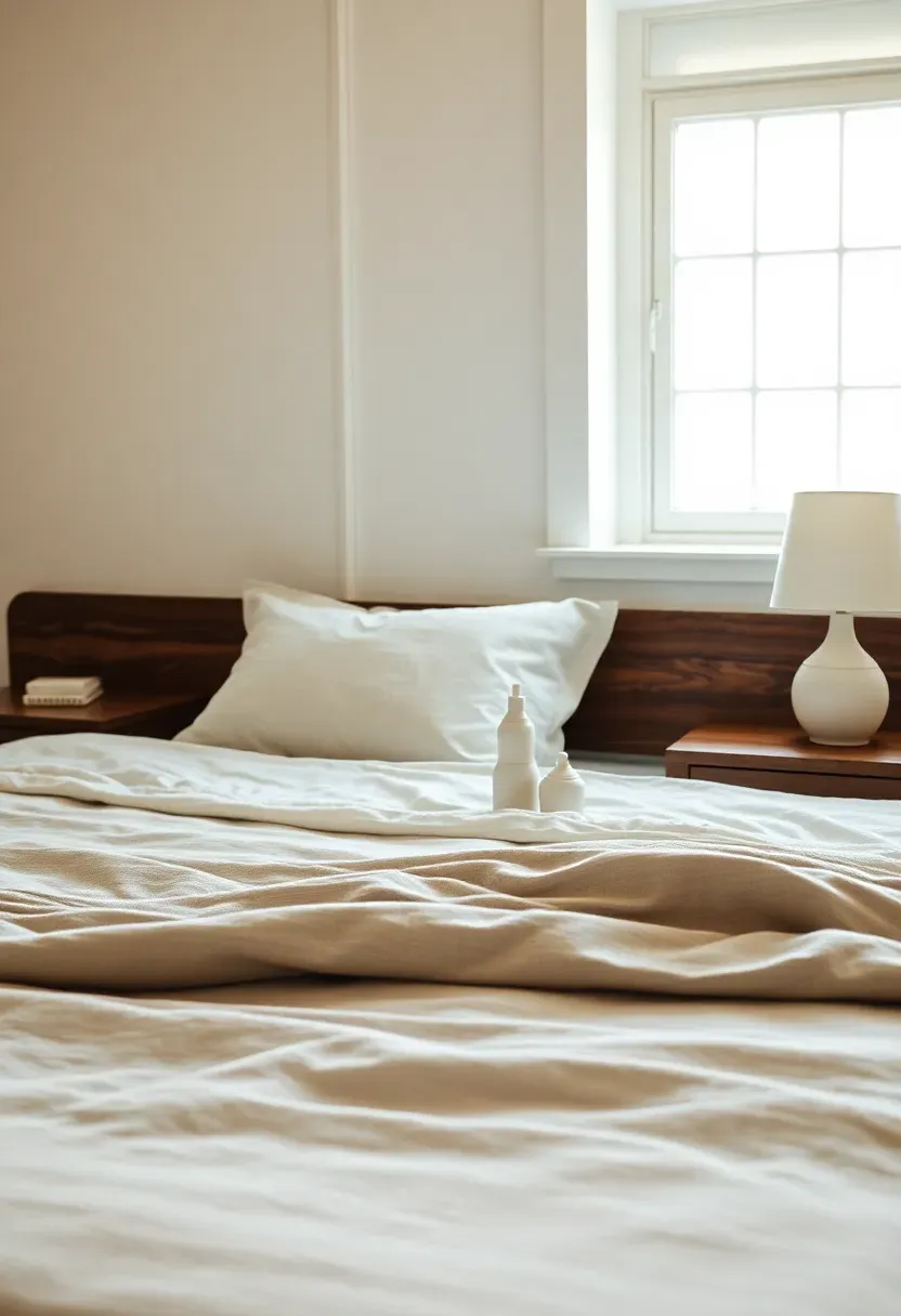 Whitewashed trim paired with dark walnut nightstands