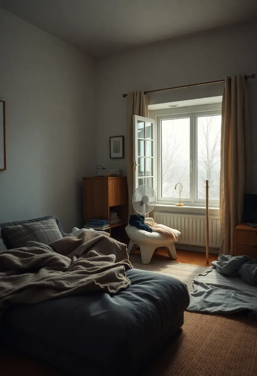 Hyper-realistic view of seasonal minimalism transition. Scene showing seasonal change: winter scene with minimal but warm items visible—thick blanket, warm clothes, cold-weather essentials. Summer scene showing even fewer items—light clothes, open windows, fans. Same living space shown with different seasonal possessions. Core items remain constant while seasonal items rotate through. Temporary minimalism mood showing how possessions can be temporarily reduced based on current needs rather than permanent lifestyle change.</p>