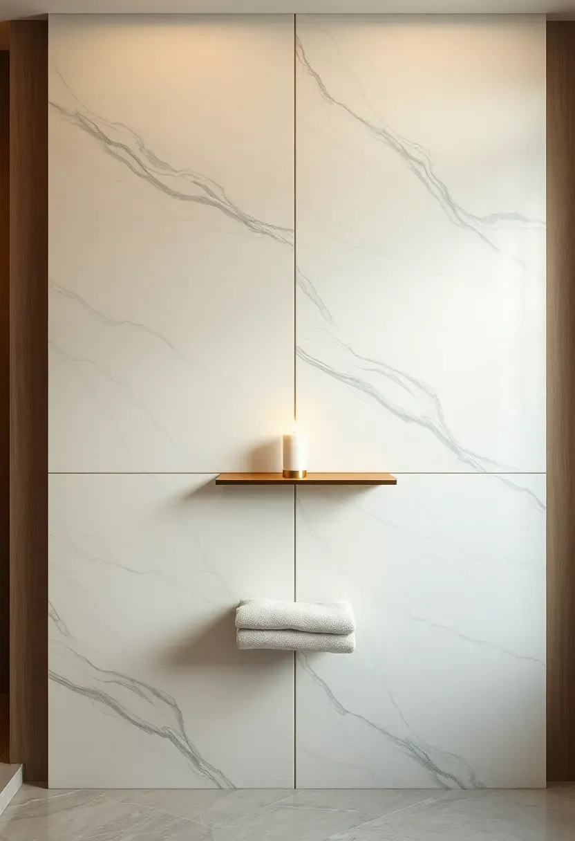 large format porcelain slab bathroom walls with book-matched pattern