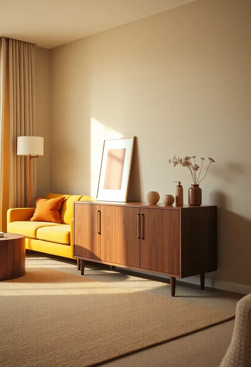 Walnut credenza with art rail focus