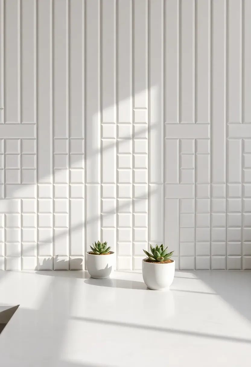 stacked vertical white subway tile backsplash creating clean modern lines in a kitchen