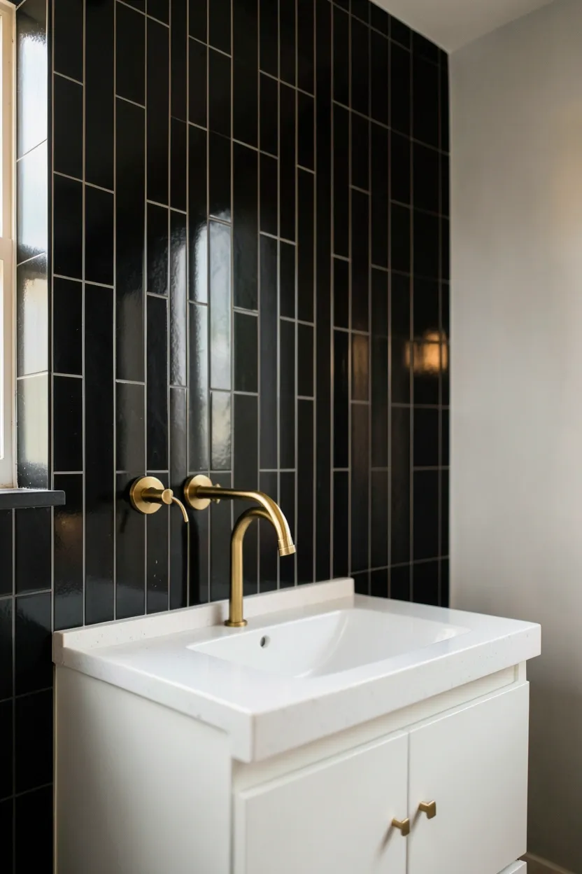 Vertical Black Tile Accent Wall