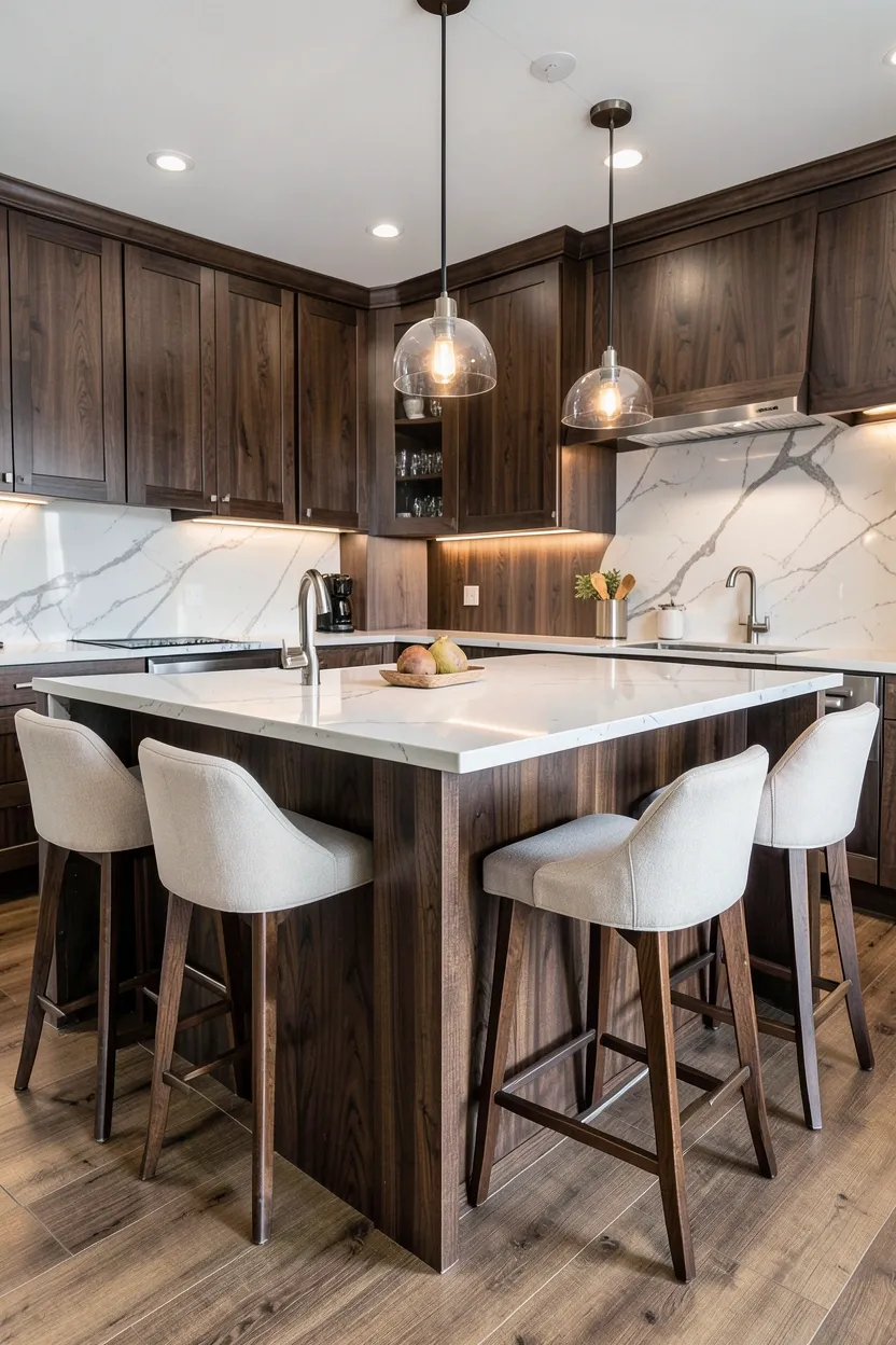 Espresso Kitchen Island with Bar Seating