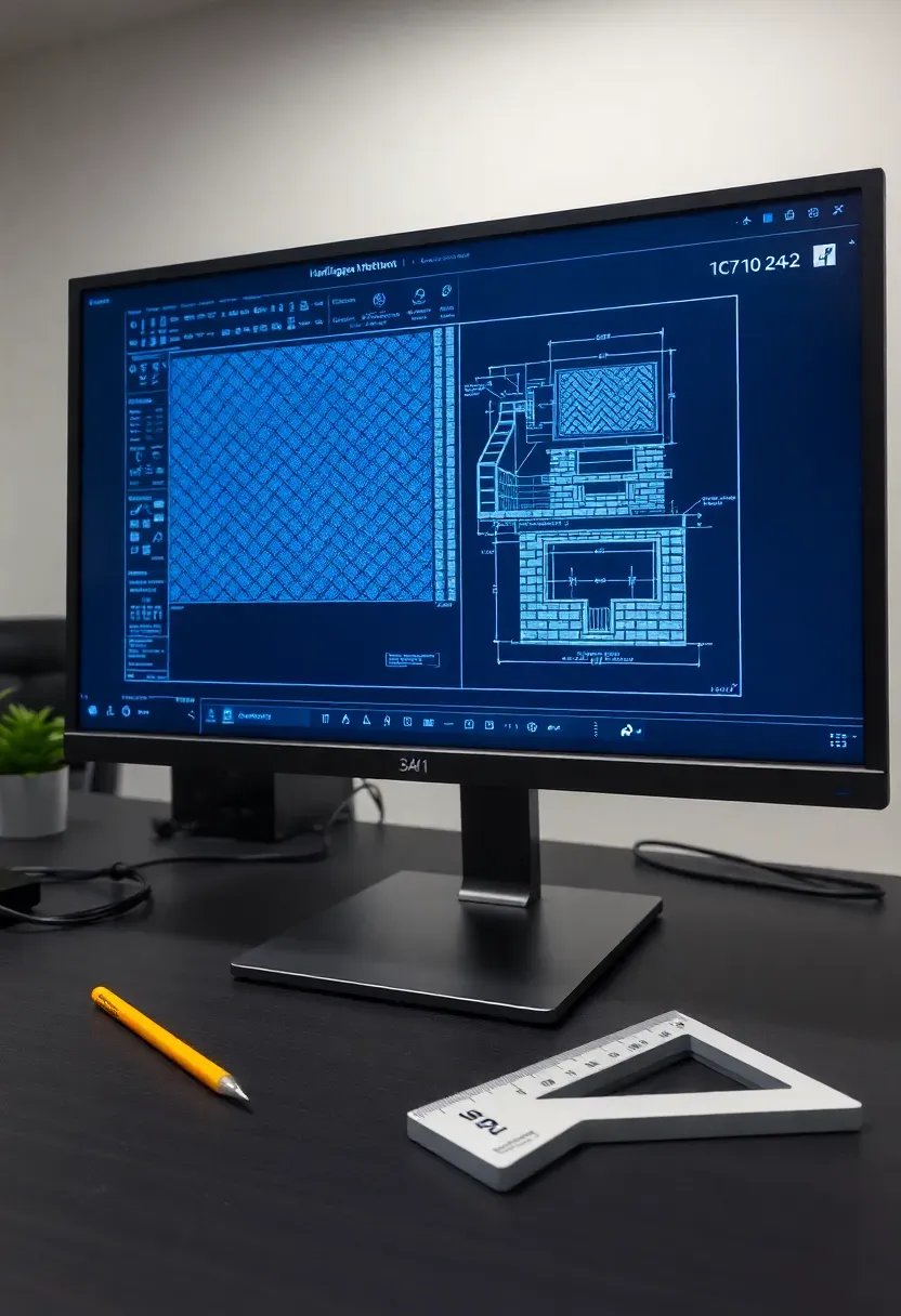 AutoCAD LT drawing of a detailed hardscape plan with paver patterns, retaining wall sections, and precise dimensional annotations
