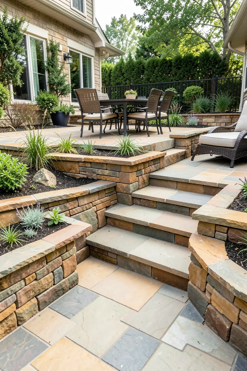 Multi-Level Stone Patio