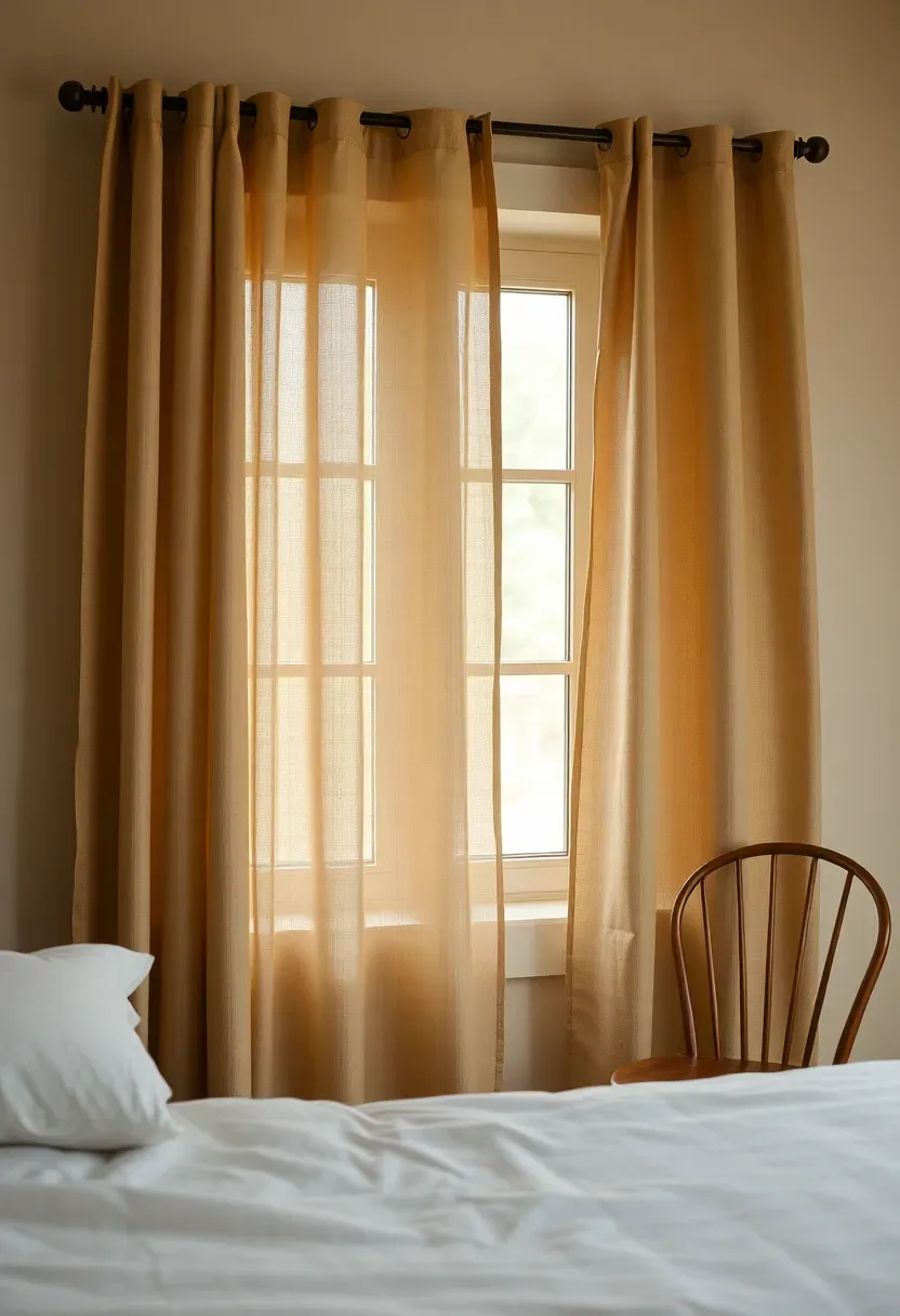 Burlap-and-linen curtain layering for soft light