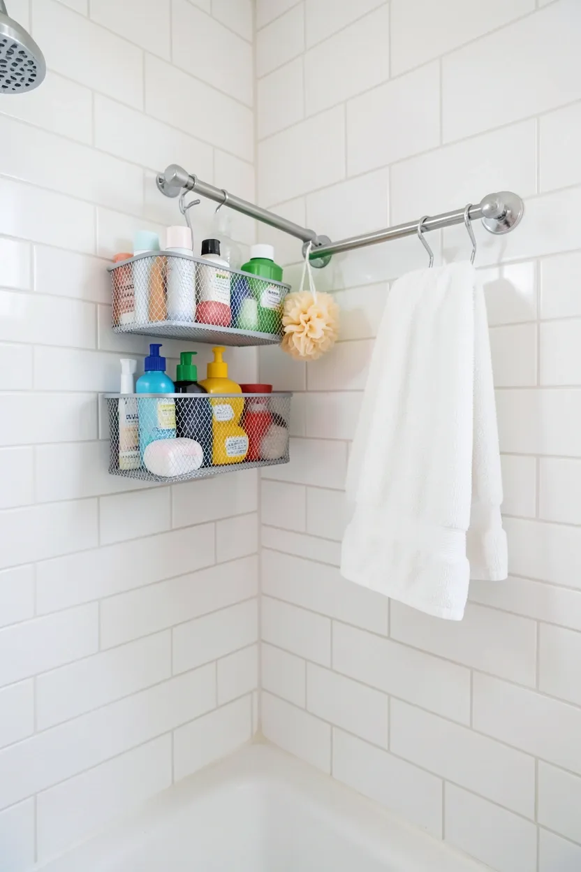 Framed botanical print in a black frame hung at eye level in a small apartment bathroom adding personality and design
