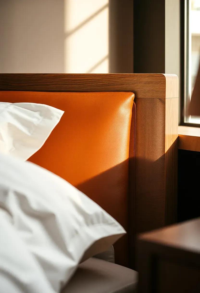 Walnut and leather headboard mix