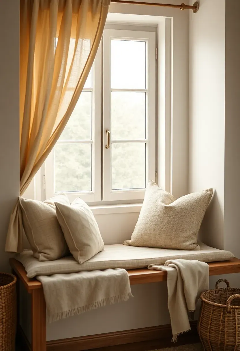 Window bench with patterned cushions