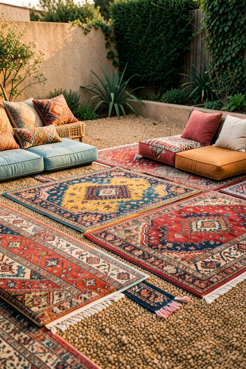 Bohemian Gravel Patio with Textiles