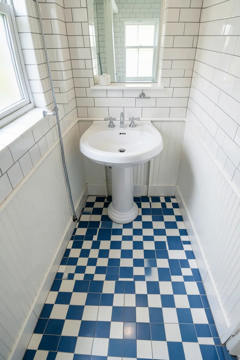 Blue and White Checkerboard Floor