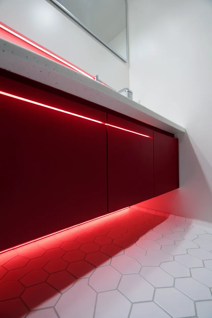 Red LED Strip Lighting Under Vanity
