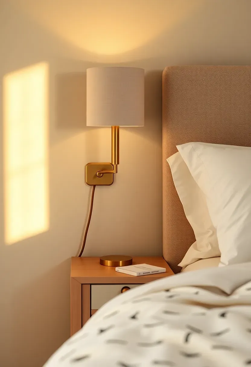 Layered bedside lighting with plug-in sconces