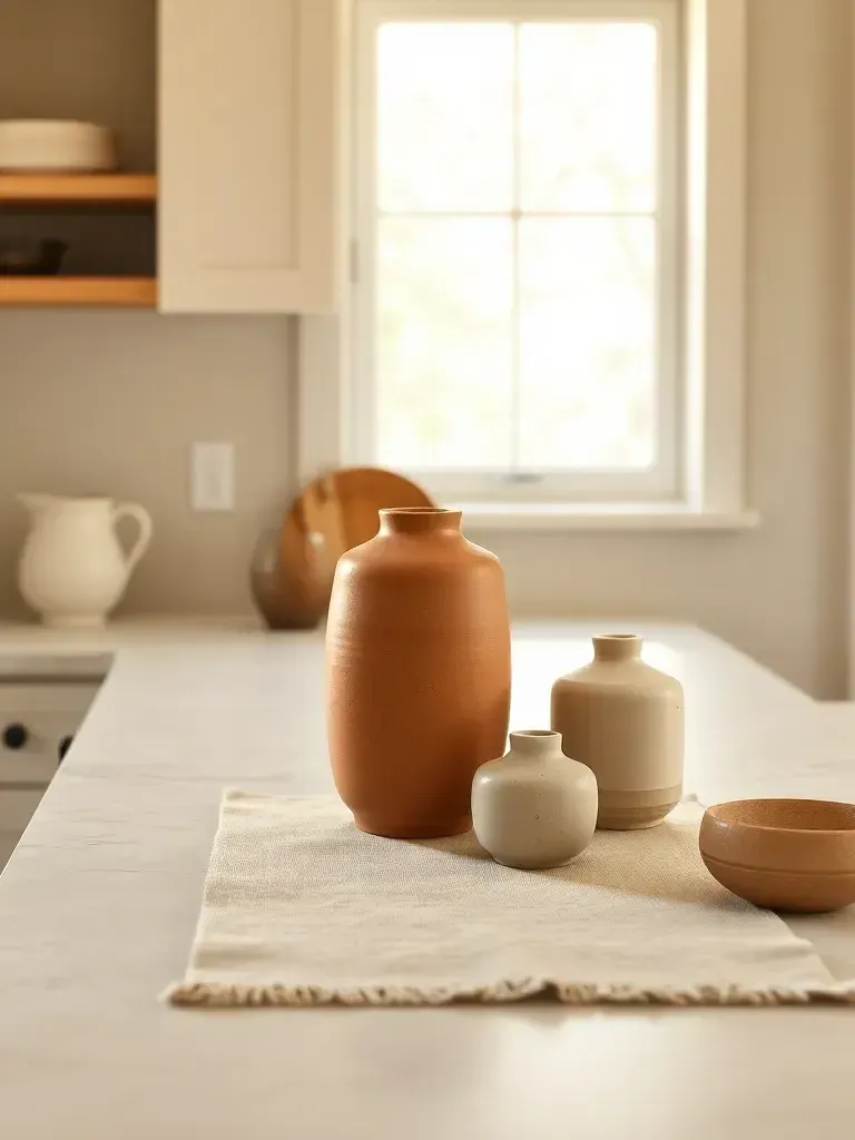 Clay accent with layered neutrals