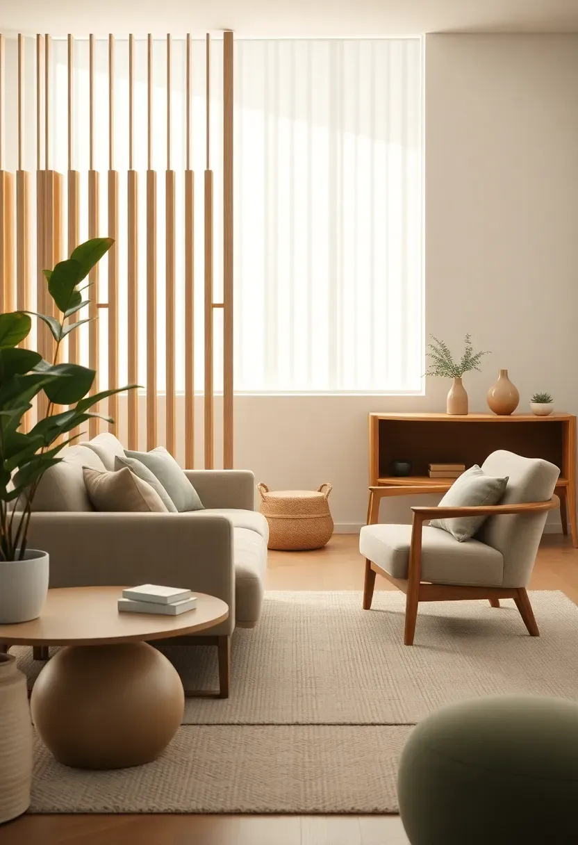 Slatted room divider to shape entry and lounge