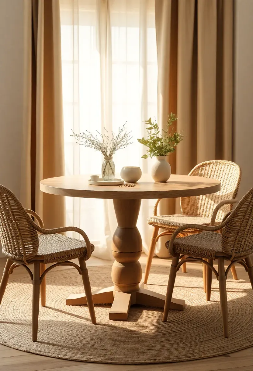 Round dining nook with a pedestal table