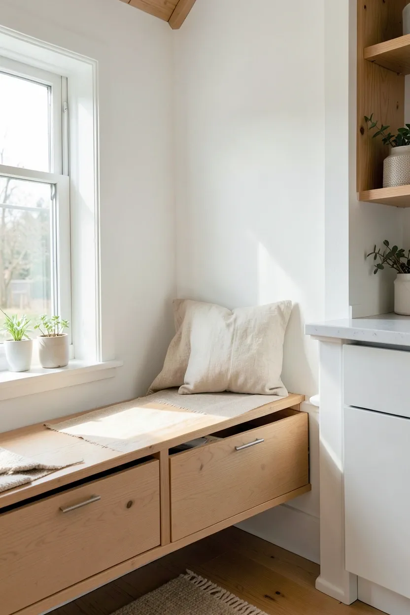 Scandinavian Kitchen Window Seat with Storage