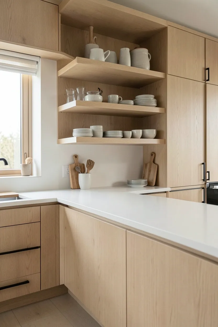 Natural Wood Modern Kitchen with Open Shelving