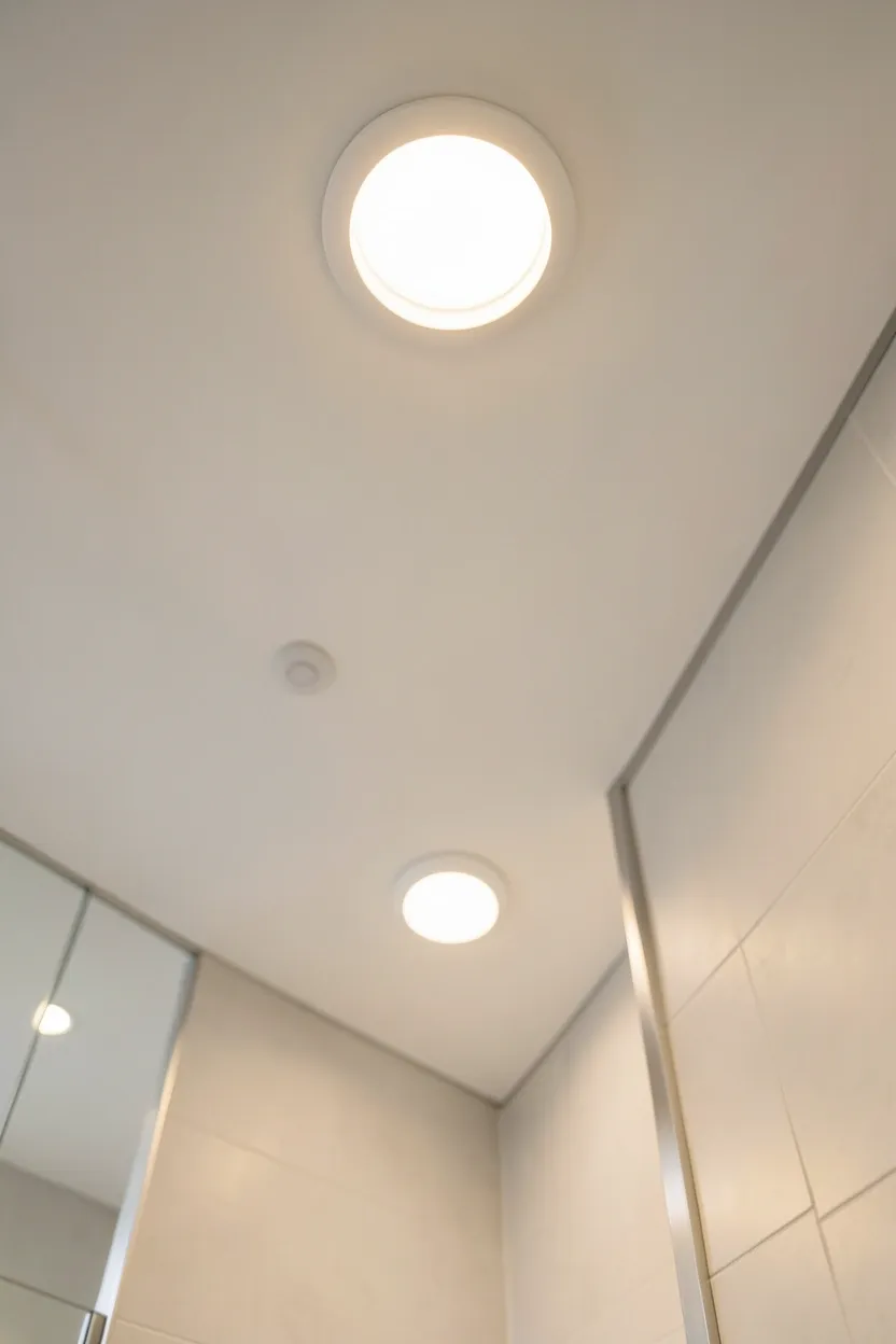 Built-in shower niche lined with natural stone tile for organic texture in a contemporary bathroom