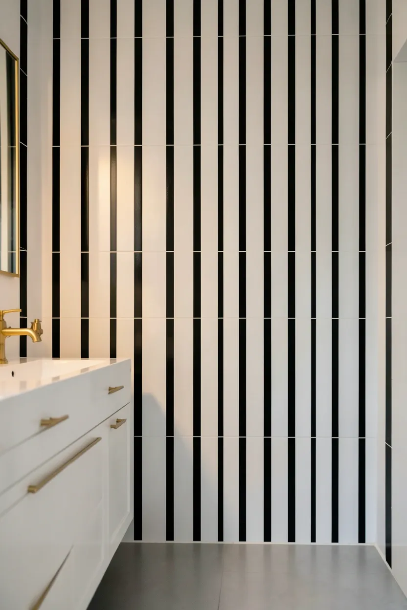 Black tiled built-in shower niche with LED lighting for seamless storage in a modern black bathroom