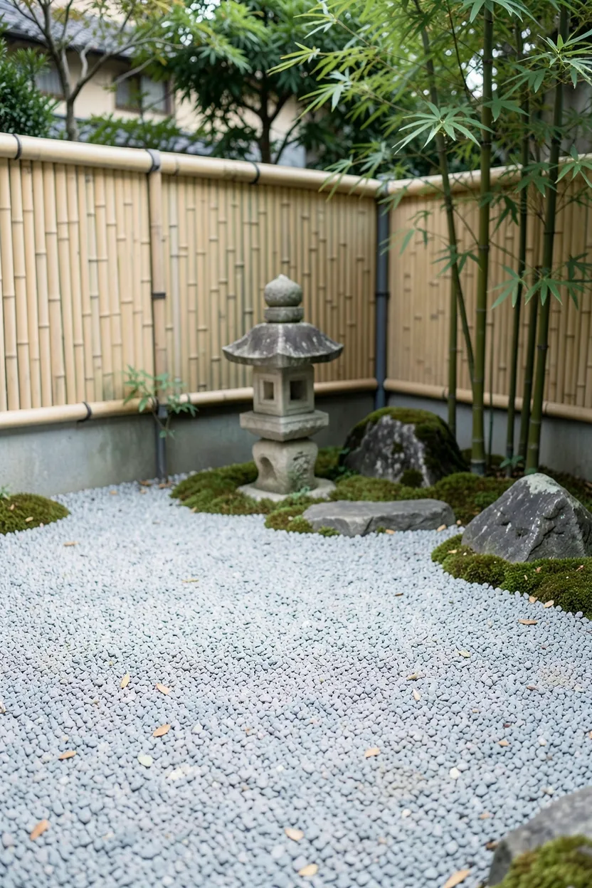Pea Gravel Patio with Japanese Garden Elements