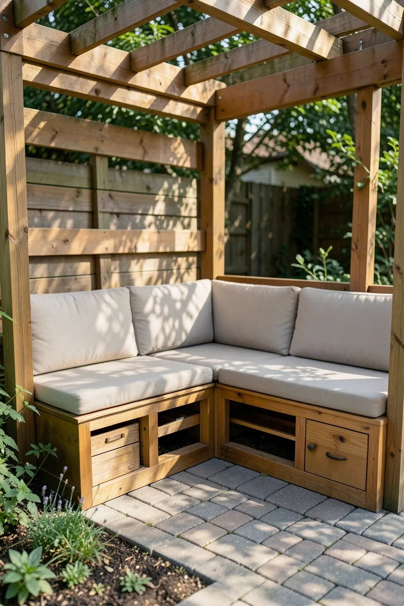 White Pergola with Outdoor Furniture