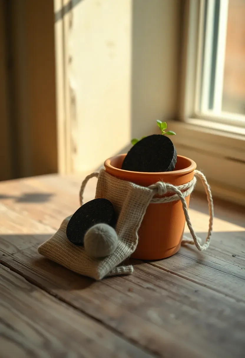 miniature herb garden kit with small terracotta pot soil pellet and seed packet in a muslin bag