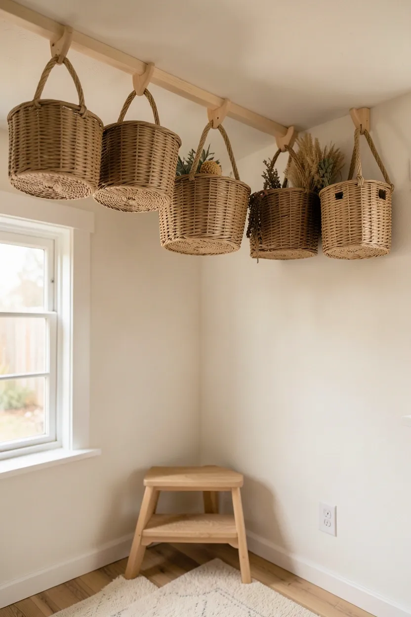Ceiling-mounted storage baskets