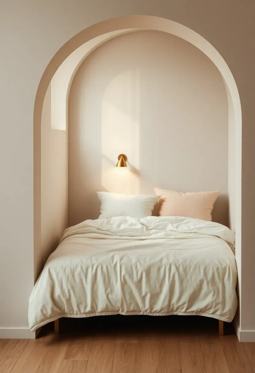 Bed alcove with arched niche and task light