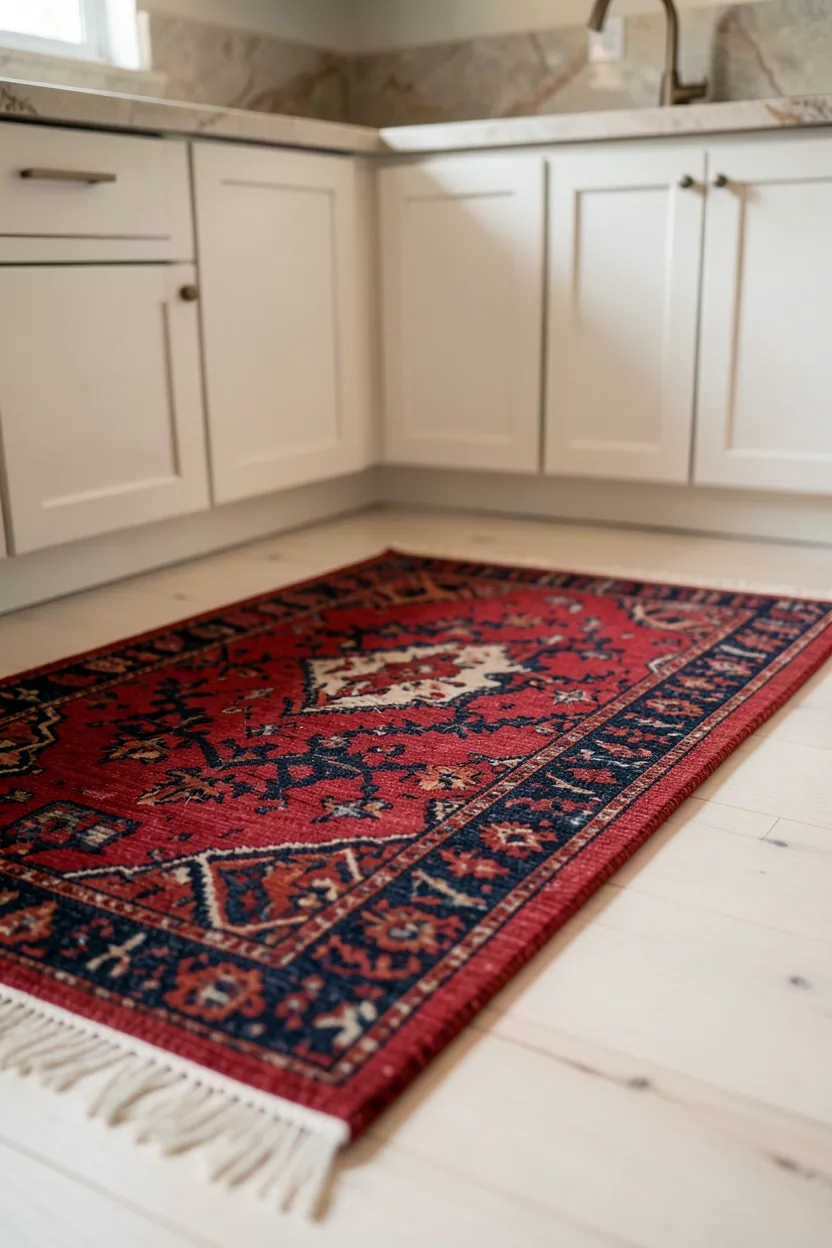 Vintage rug runner over flooring