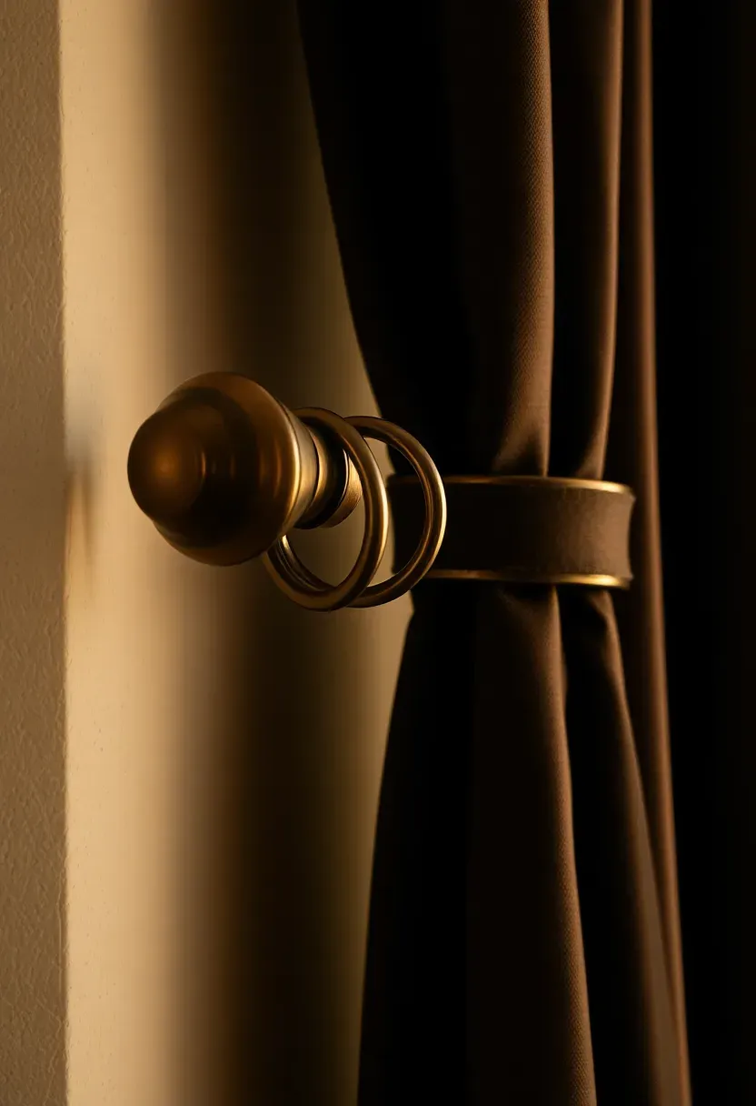 Aged bronze curtain rods and rings