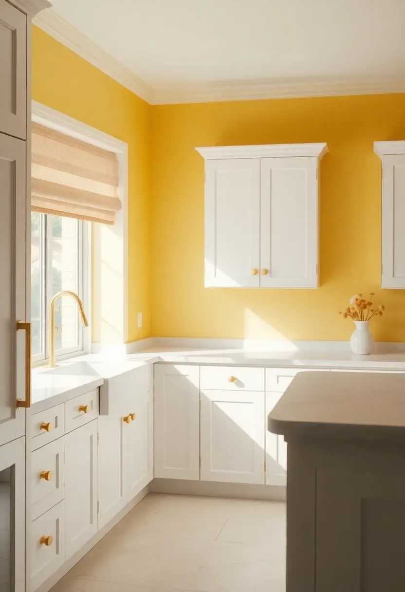 butter yellow kitchen walls with white cabinets warm sunny feel